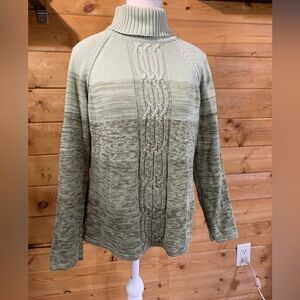 Karen Scott‎ Cable Knit Sage Green Cotton Turtleneck Sweater Gradient Y2K Thick
